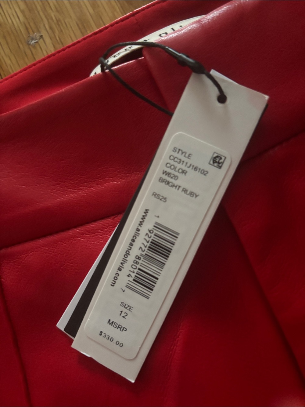 NWT Alice + Olivia Red Wide-Leg Vegan Leather Pants - Picture 3 of 4